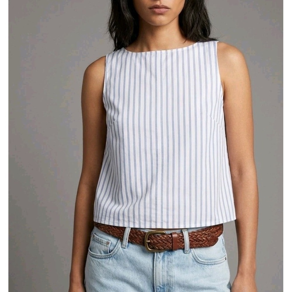 J.Crew Shell Top Womens Size 4 Blue White Striped Cotton Poplin Shirt Blouse NWT